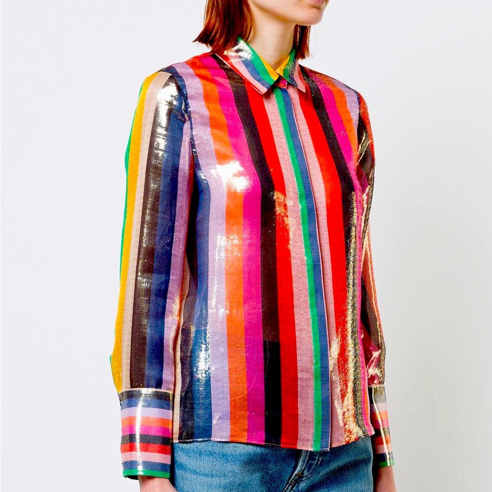 Alice+ Olivia Willa Metallic Striped Shirt